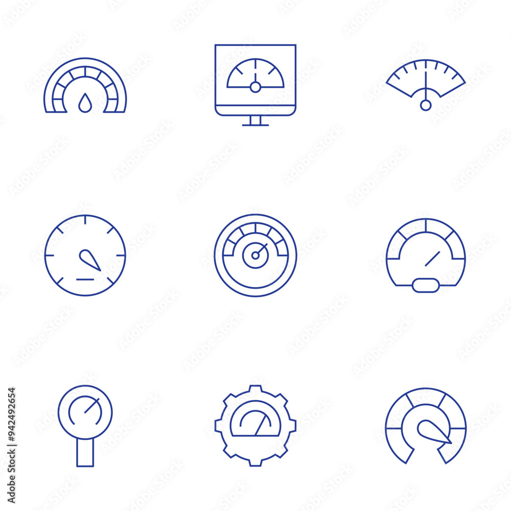 Speedometer icons set. Thin Line style, editable stroke. speedometer, speed Speedometer icons set. Thin Line style, editable stroke. speedometer, speed