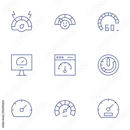 Speedometer icons set. Thin Line style, editable stroke. speedometer, speed, performance, airspeed indicator, attitude