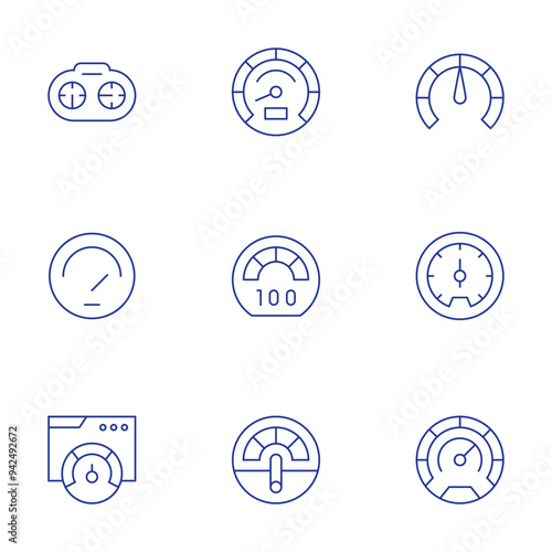Speedometer icons set. Thin Line style, editable stroke. speedometer, speedtest, dashboard, speed limit, performance