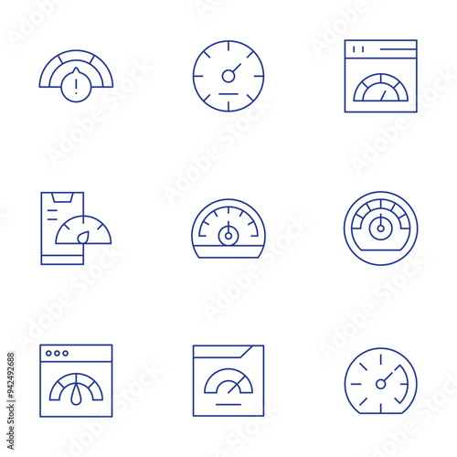 Speedometer icons set. Thin Line style, editable stroke. speedometer, warning, mobile, speedtest