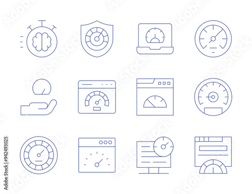 Speedometer icons. Thin Line style, editable stroke. speedometer, dashboard, speedtest