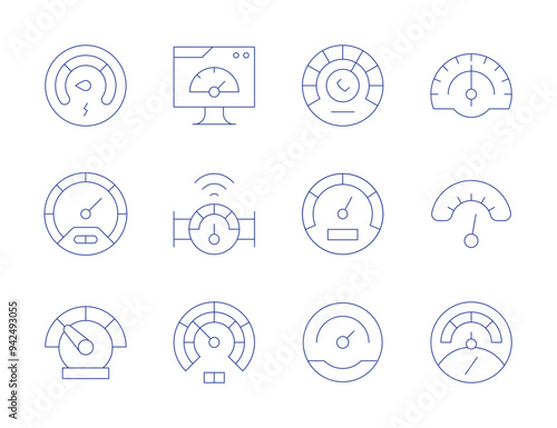 Speedometer icons. Thin Line style, editable stroke. speedometer, metering, lowenergy, speed, meter, performance