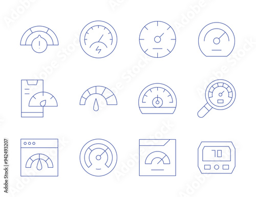 Speedometer icons. Thin Line style, editable stroke. speedometer, warning, mobile, speedtest