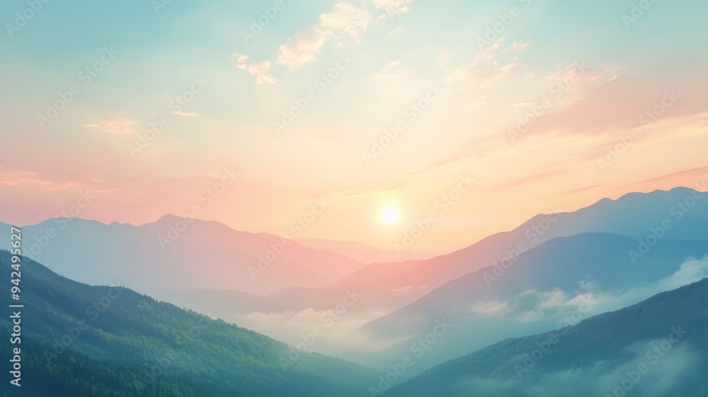 Fototapeta premium Sunrise Over Misty Mountain Landscape