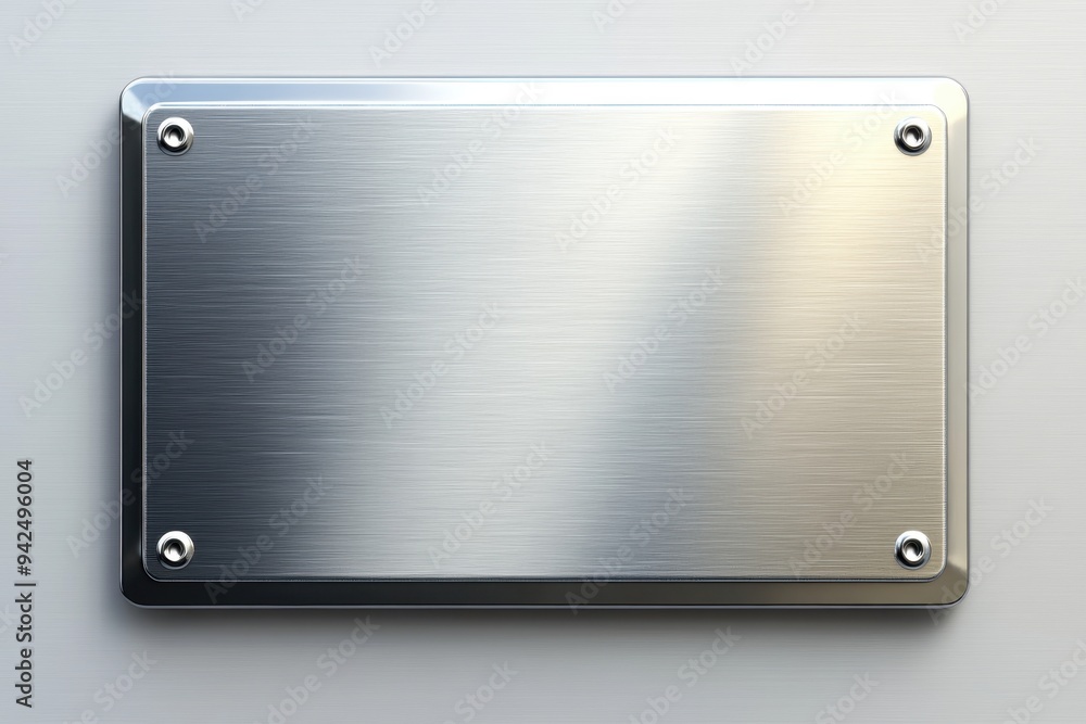A brushed metal plate with a polished finish, a shiny silver or gray background, a vector illustration, no shadows on the border of the rectangular shape, high resolution, and no blur A brushed metal plate with a polished finish, a shiny silver or gray background, a vector illustration, no shadows on the border of the rectangular shape, high resolution, and no blur