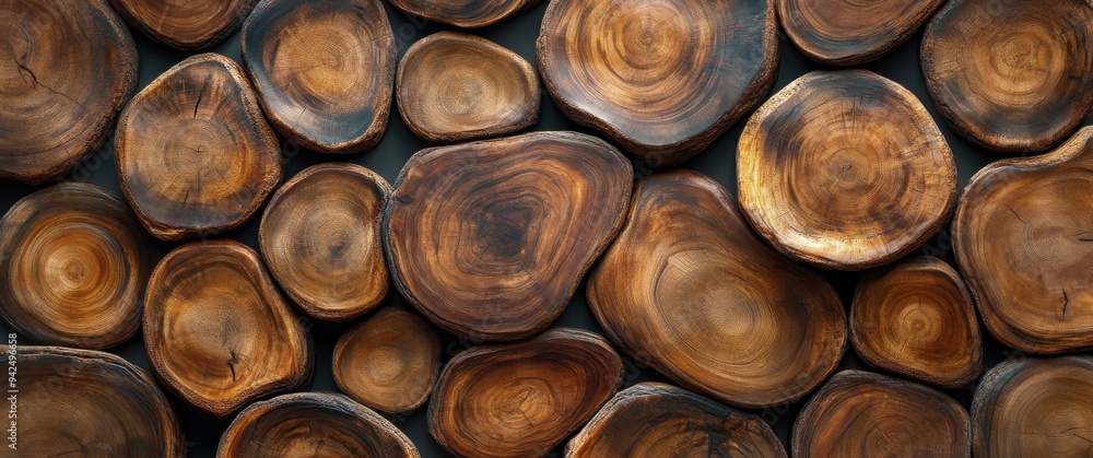 Natural Teak Wood Tree Stump Texture, Featuring a Pile of Round Log Cross-Sections Natural Teak Wood Tree Stump Texture, Featuring a Pile of Round Log Cross-Sections