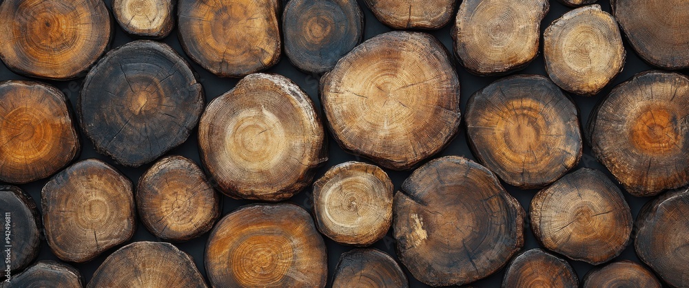 Natural Teak Wood Tree Stump Texture, Featuring a Pile of Round Log Cross-Sections Natural Teak Wood Tree Stump Texture, Featuring a Pile of Round Log Cross-Sections