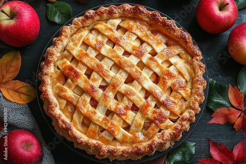 Wallpaper Mural Apple pie decorated with lattice overhead shot, fall baking concept Torontodigital.ca