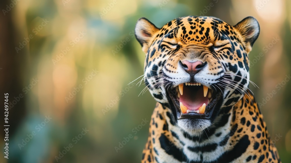 Fototapeta premium Close up of a Roaring Jaguar in the Wild
