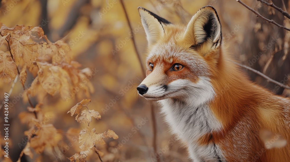 Fototapeta premium Red Fox Portrait in Autumn Forest