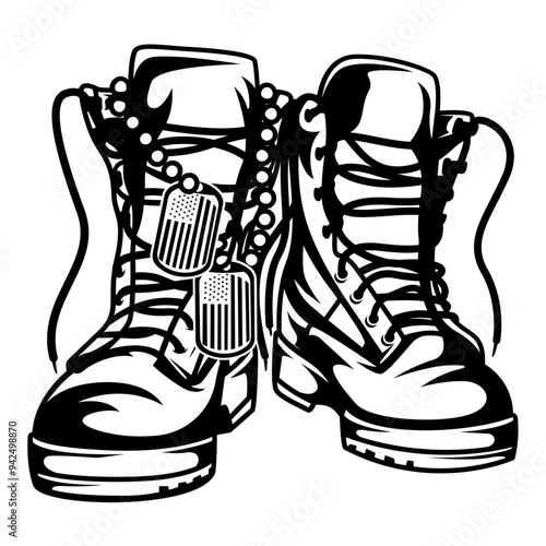 Combat Boots | Veterans | Military | Military Tags | Boots | US Army | Military Gear | Soldier | Original Illustration | Vector and Clipart | Cutfile and Stencil