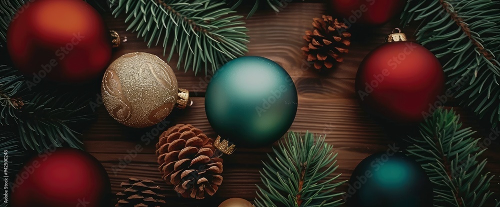 Christmas Ornament Decoration on Wooden Background Christmas Ornament Decoration on Wooden Background