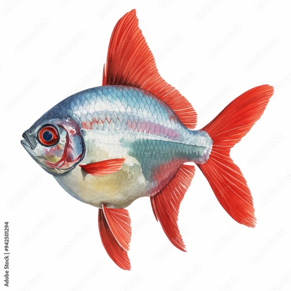 Fototapeta premium watercolor painting of a bright cardinalfish with its silver and red colors, on isolated white background