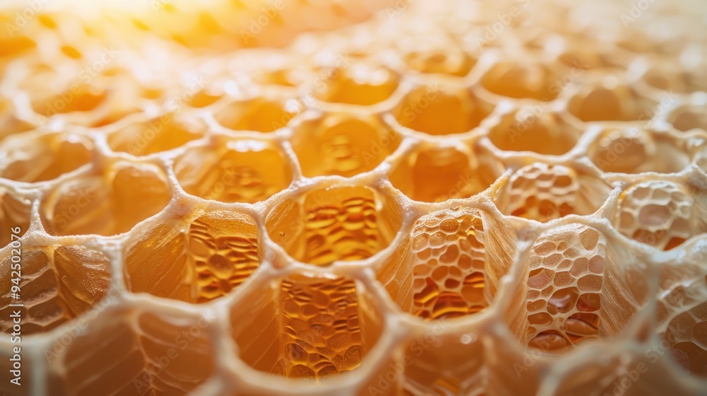 Golden Honeycomb Cells Close Up. Golden Honeycomb Cells Close Up.