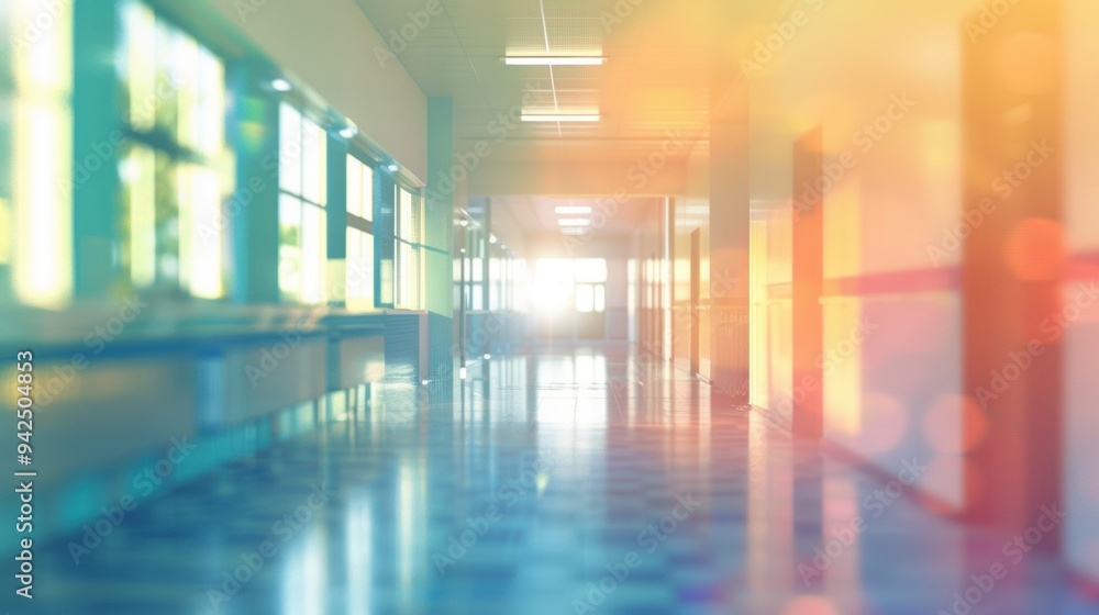 A sunlit corridor with a beautiful bokeh effect, creating a bright and warm atmosphere in a modern interior. A sunlit corridor with a beautiful bokeh effect, creating a bright and warm atmosphere in a modern interior.