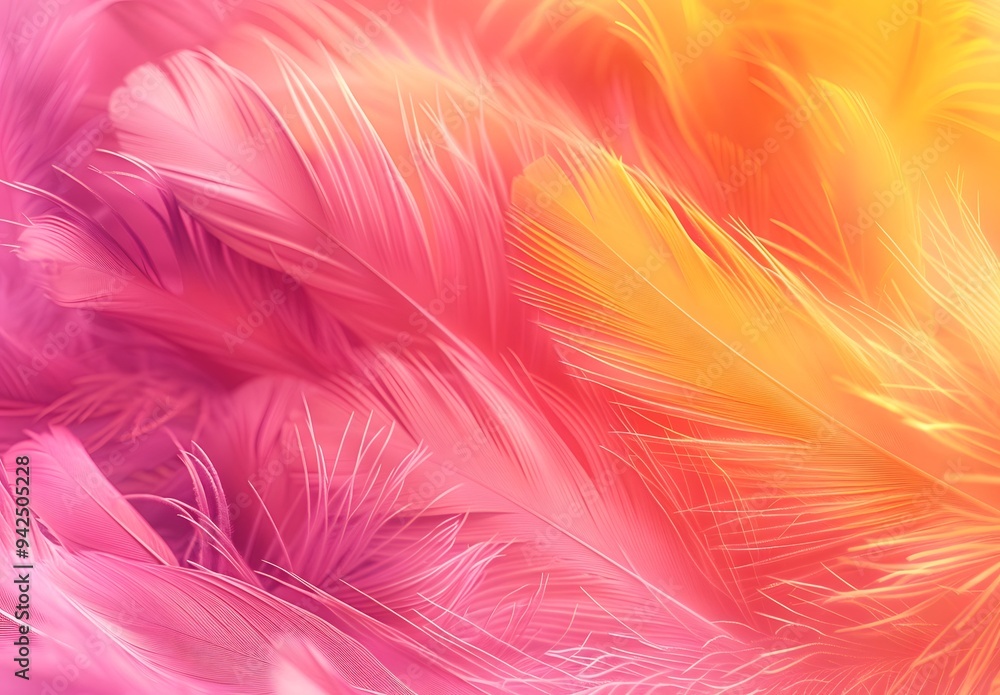 Vibrant pink and yellow gradient background with feather texture for a festive touch. The soft, fluffy feathers add an artistic feel to the design, creating a visually appealing and dynamic wallpaper Vibrant pink and yellow gradient background with feather texture for a festive touch. The soft, fluffy feathers add an artistic feel to the design, creating a visually appealing and dynamic wallpaper