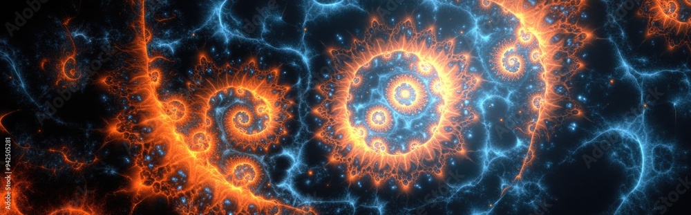 Fractal radial pattern depicted in a 3D cartoon rendering focusing on themes of science technology and design Fractal radial pattern depicted in a 3D cartoon rendering focusing on themes of science technology and design