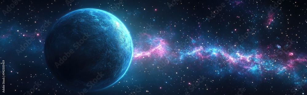 Fototapeta premium Stars of a planet and galaxy in free space featuring 3D cartoon rendering