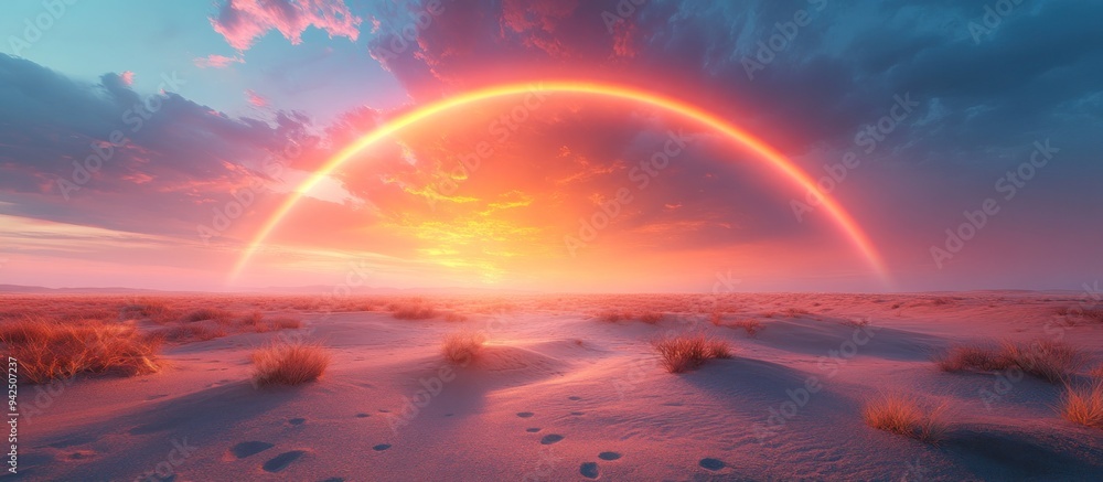 Rainbow Over Desert Sunset Rainbow Over Desert Sunset