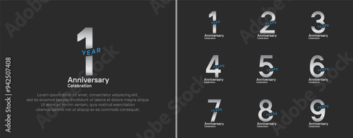 anniversary logotype set. vector design silver and blue color for celebration event