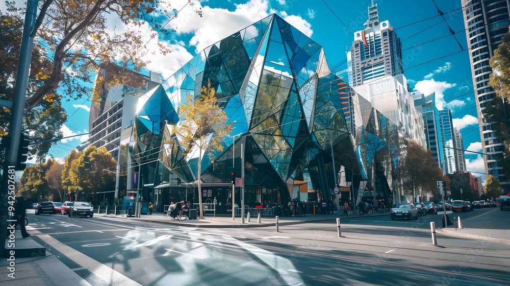 Fototapeta premium Modern futuristic blue building in Melbourne