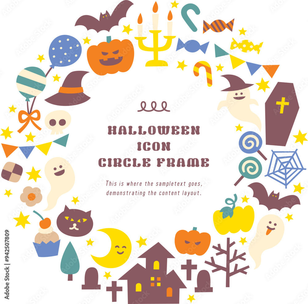 ハロウィン素材のアイコンイラストリース円形枠 ハロウィン素材のアイコンイラストリース円形枠