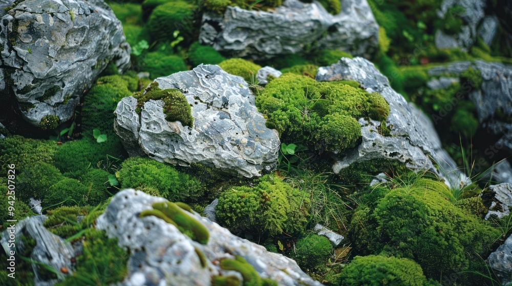 Moss Covered Rocks in Forest. Moss Covered Rocks in Forest.