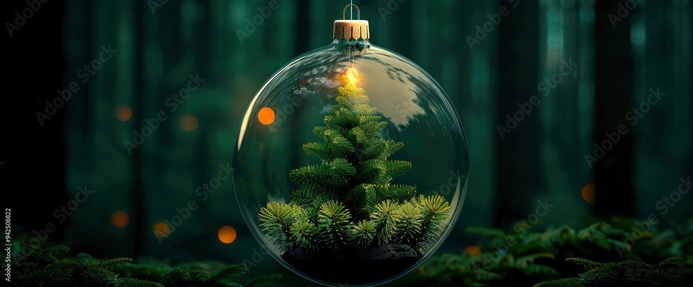 Christmas Tree in a Glass Ornament in the Forest Christmas Tree in a Glass Ornament in the Forest