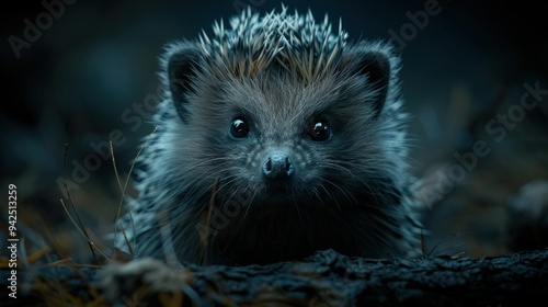 Adorable Newborn Hedgehog in Black Grass Close-Up