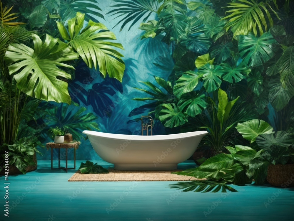 Tropical Leaves Illuminated with Blue and Green Tropical Leaves Illuminated with Blue and Green