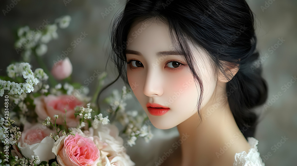 Naklejka premium portrait of a woman with flowers