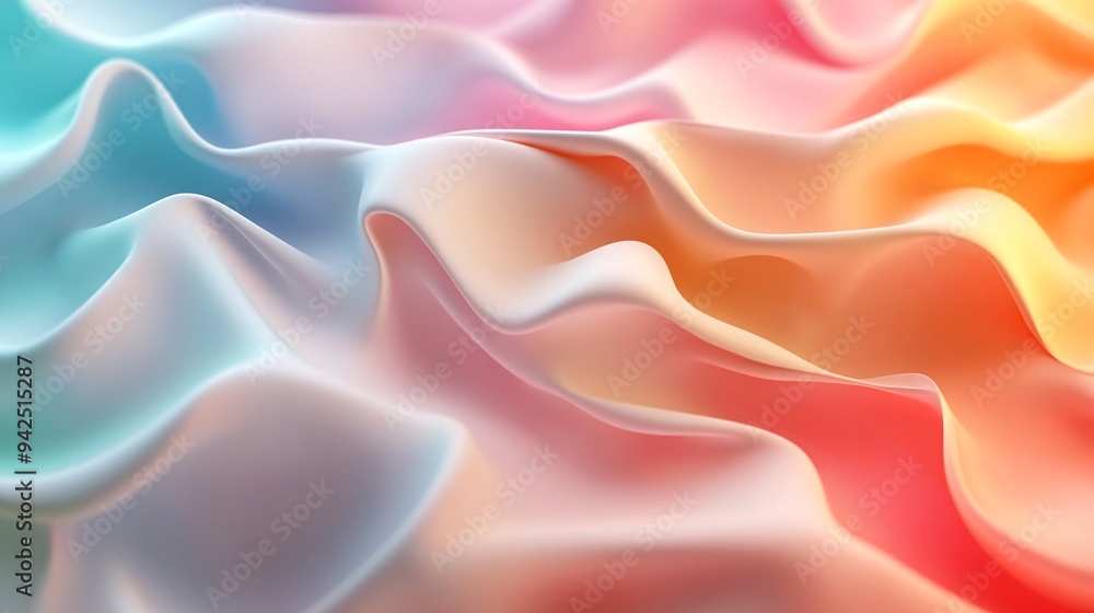 Abstract wavy fabric in soft pastel colors of blue, pink, and orange. Abstract wavy fabric in soft pastel colors of blue, pink, and orange.