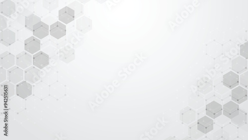 Abstract geometric background. Hexagons design for medical, science, and digital technology. Molecular structure and molecule dna. Abstract technology or medical background with hexagons shape pattern