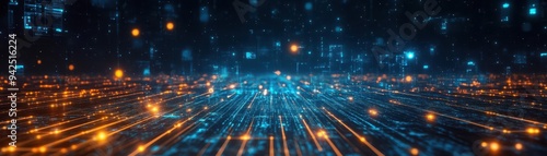 Depict a digital marketplace where profits are visualized as glowing orbs of energy, circulating between buyers and sellers