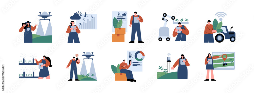 Agriculture Technology flat illustration set. Include of agriculture, agritech, plant, digital, and farming. Vector illustration isolated transparent background Agriculture Technology flat illustration set. Include of agriculture, agritech, plant, digital, and farming. Vector illustration isolated transparent background