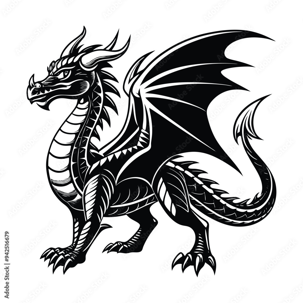 Fototapeta premium black dragon silhouette vector illustration