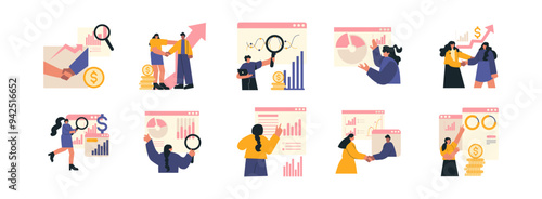 Business Opportunity flat illustration set. Include of business, opportunity, success, growth, and  increase. Vector illustration isolated transparent background