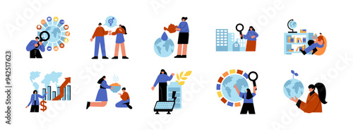 SDGS flat illustration set. Include of environment, ecology, sustainable, and climate. Vector illustration isolated transparent background