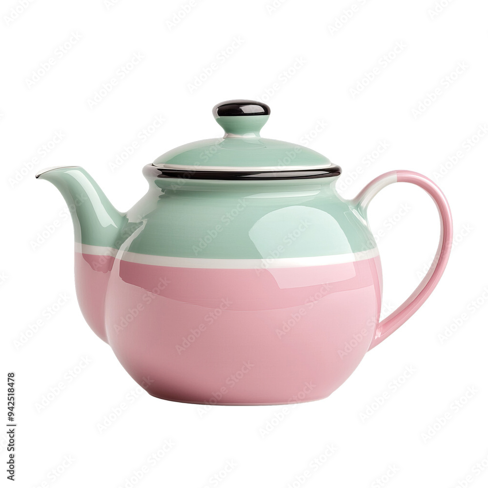 A classic teapot with a mint green and pink design. Perfect for a cozy tea party or a relaxing afternoon. A classic teapot with a mint green and pink design. Perfect for a cozy tea party or a relaxing afternoon.