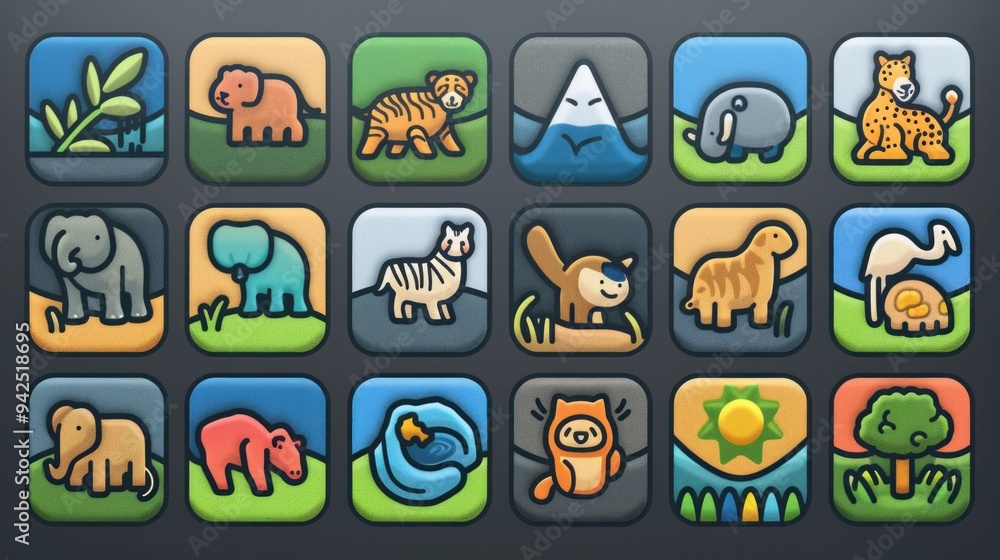 Fototapeta premium Colorful Cartoon Animal Icons.