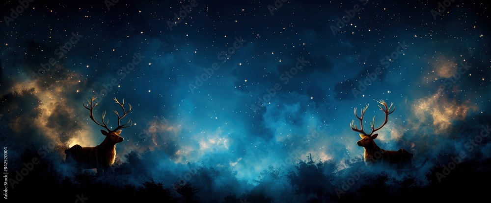 Two Deer Under A Starry Night Sky Two Deer Under A Starry Night Sky