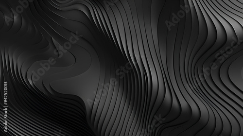 Dark Abstract Background with Wavy Textured Lines, Black and Grey Tones, Subtle Curves, and Minimalistic Design, Ideal for Modern Tech, Futuristic Concepts, and Digital Art