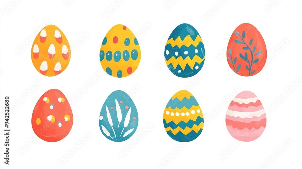 Colorful Easter Eggs in Various Designs and Patterns, Perfectly Arranged on a Soft Background, Celebrating the Festive Spirit of Easter with Vibrant Hues and Creative Details Colorful Easter Eggs in Various Designs and Patterns, Perfectly Arranged on a Soft Background, Celebrating the Festive Spirit of Easter with Vibrant Hues and Creative Details