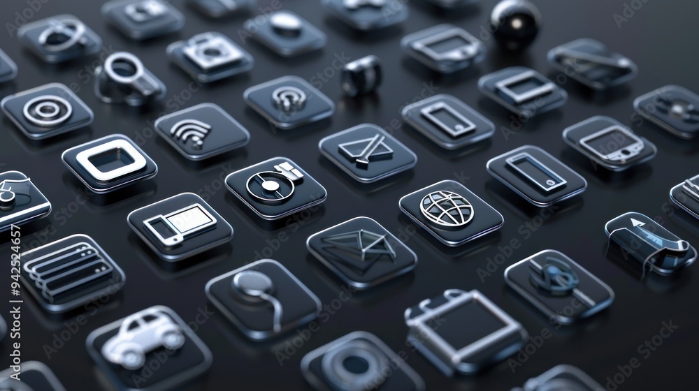 Abstract 3D App Icons on Dark Background. Abstract 3D App Icons on Dark Background.