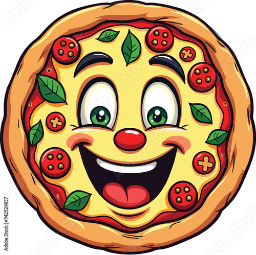 Cute colorful pizza food cartoon icon illustration vector image