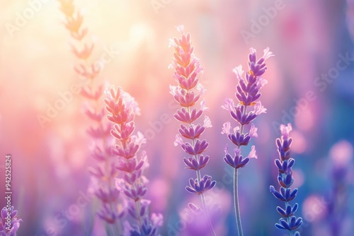 Lavender flowers field, soft focus. Beautiful Nature summer Background. Floral Natural Wallpaper with purple Lavender flowers , ai