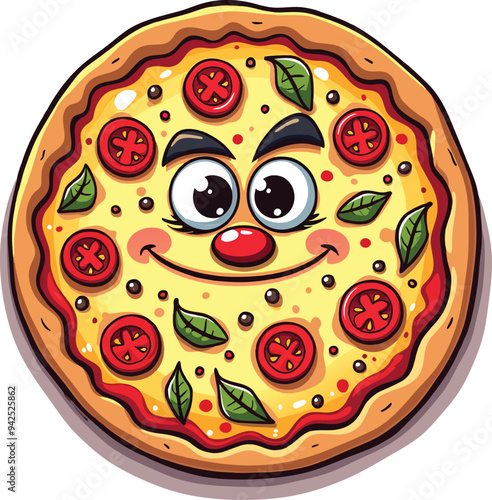 Cute colorful pizza food cartoon icon illustration vector image