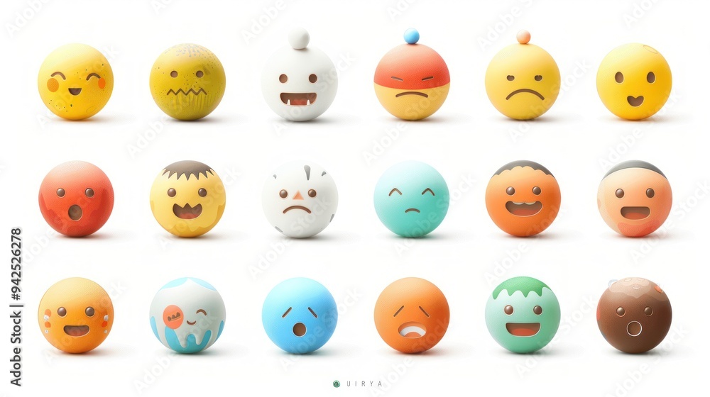 Naklejka premium 3D Emojis with Various Expressions.