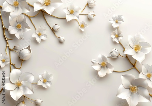 White Flowers and Golden Branches