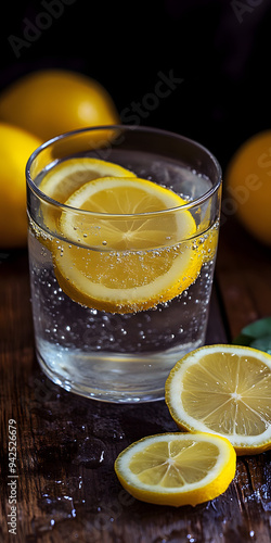 Cold glass of water with lemon slices